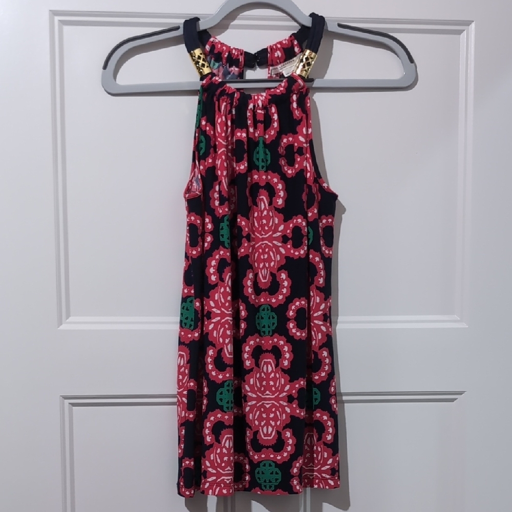 Vibrant Halter Top with Pink and Green Pattern